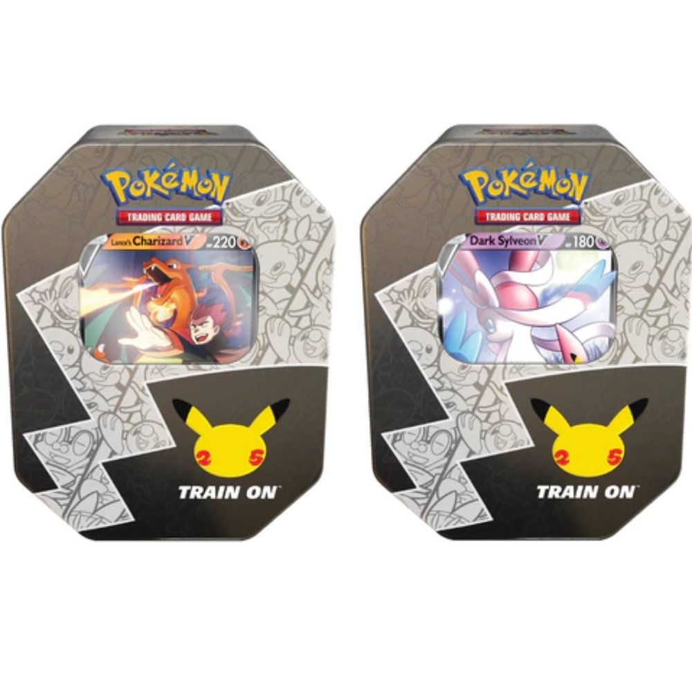 Pokémon TCG 25th Anniversary Celebrations TinLances Charizard V/Dark Sylveon V